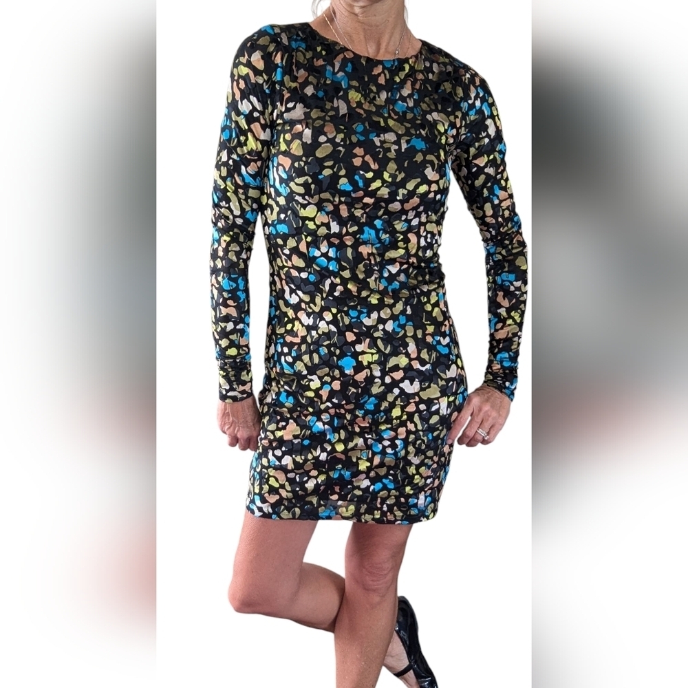 Ted Baker Multicolor Abstract Print Long Sleeve Bodycon Mini Dress Size 1